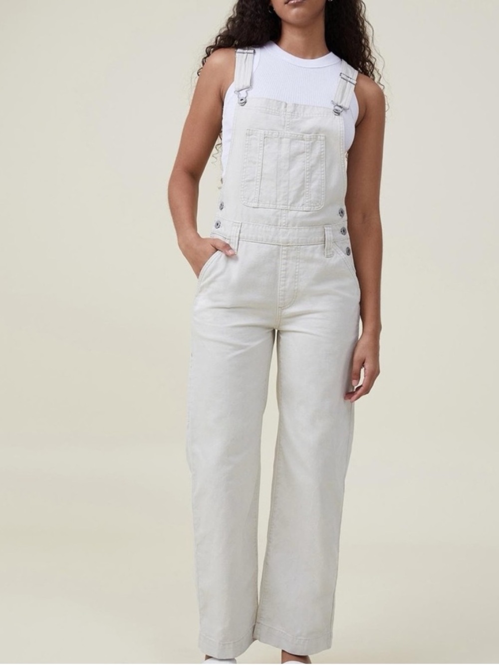 Cotton On Cream Wide-Leg Denim Overalls